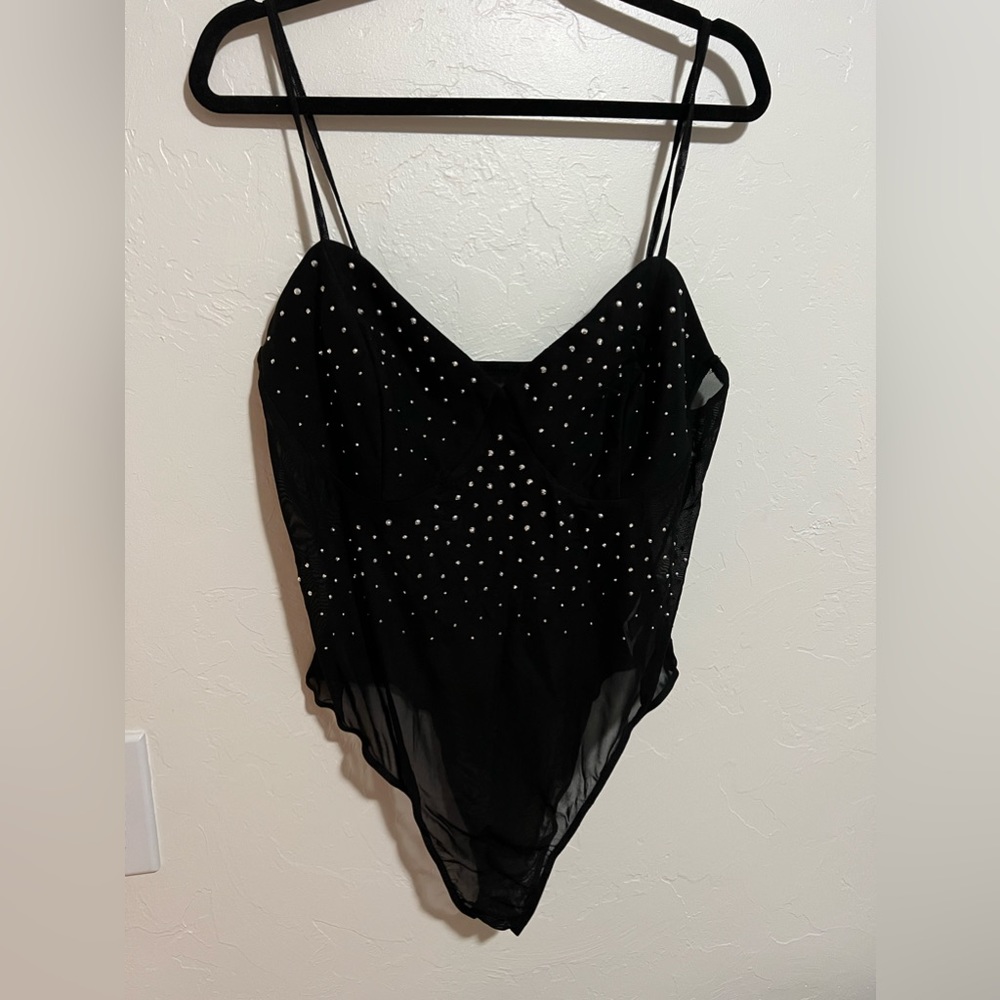 SHEIN Plus Rhinestone Mesh Cami Bodysuit